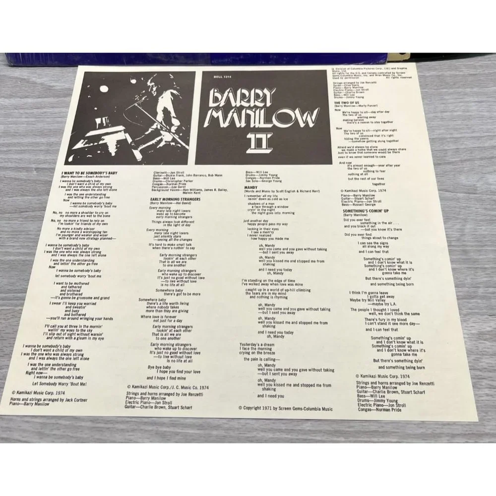 Barry Manilow II Pop LP Vinyl Vintage Bell Records 1974 Mandy Its a Miracle - Picture 4 of 8